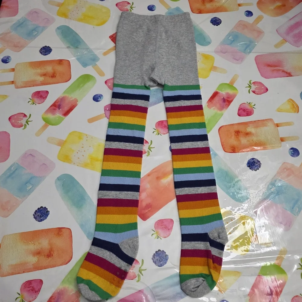Gymboree Girls Colorful Bright Rainbow Striped Grey Tights Size 4t-5t